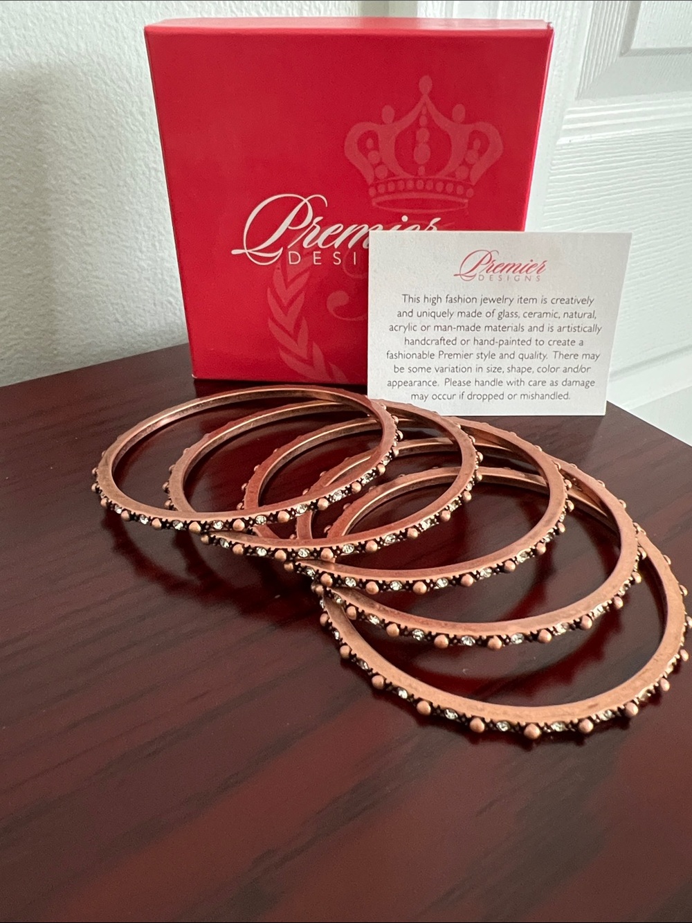Premier Designs Copper-Tone Beaded Bangle Bracelet Set